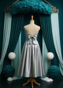 Elegant Silver Strapless Midi Dress