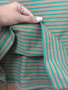 Green Striped Brown V Neck T-shirt For Women