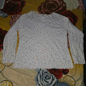Women's White Purple Floral Top