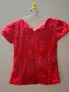 Red Floral Applique Top