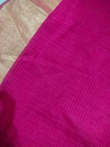 Hot Pink Artsilk With Golden Zari Border