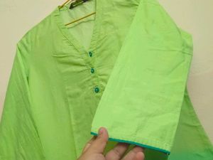 SALE - Rangriti Colourblock V-Neck Green Kurta