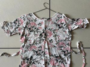 Flora Printed Round  White  Kurti