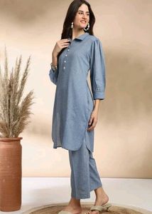 Stylish Blue Cotton Kurta Set
