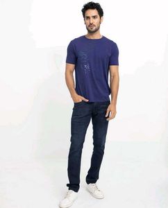 Rare Rabbit Stylish Men's Blue Graphic T-Shirt