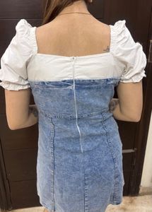 Denim Mini Dress with Puff Sleeves