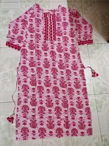 Pink Floral Print Kurti Pant CoOrd Set
