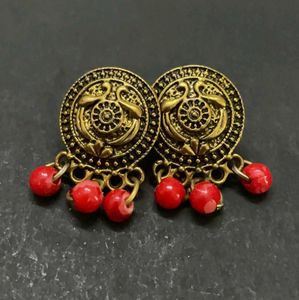 Red Threaded Necklace &amp; Earring Set