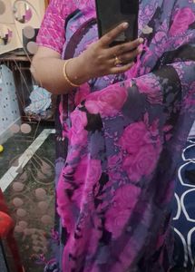 Rose With Grey Color Soft Saree  Georget Sare
