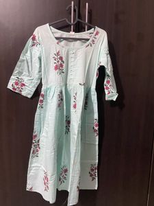 Blue Cotton Floral Dress With Plazzo
