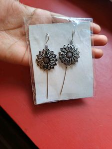 Silver Flower Drop Earrings