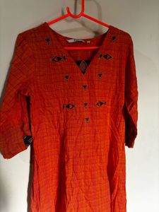 Orange Embroidered Kurta - Size: S