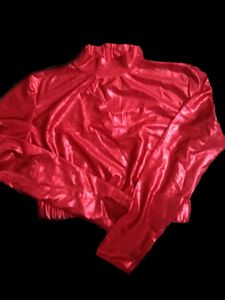 red cropped top
