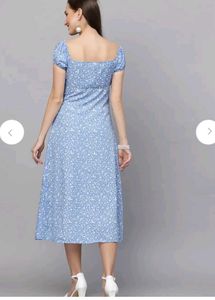 Blue Floral Print Dress L Size