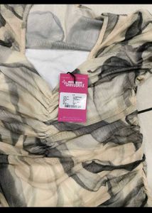Ruched Mini Dress - Neutral Print