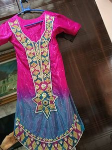 Embroidered Pink &amp; Blue Salwar Kameez