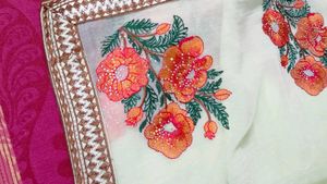 Floral Embroidered Saree With Peticot