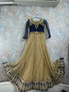Elegant Gold & Navy Anarkali Gown