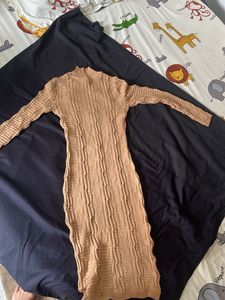 Beige Knit Bodycon Dress