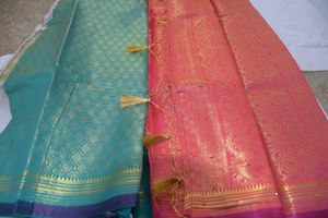 Beautiful Teal &amp; Pink Brocade Saree