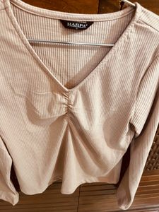 Nude Harpa Party Wear Ribbed Top