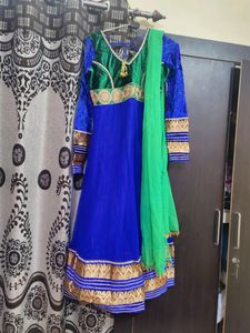 Elegant Blue &amp; Green Anarkali Dress