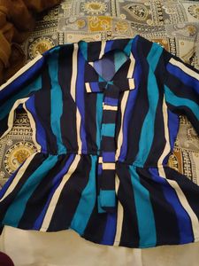 Striped Tie-Neck top