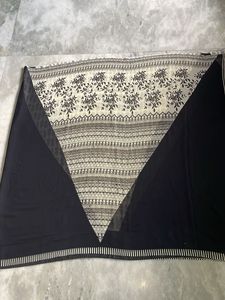 Black & Beige Floral Print Saree