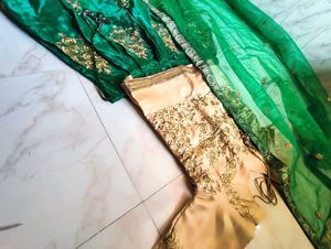 Green &amp; Gold Lehenga Choli Set