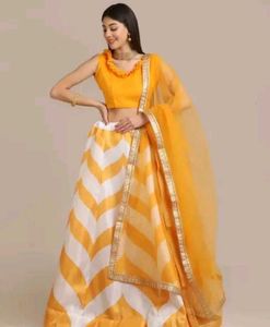 Yellow Free Size Lehenga With Unstitched Choli