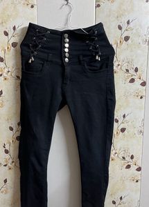 Lace-Up High-Waisted Black Jeans
