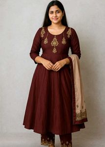 Maroon Embroidered Kurta Set