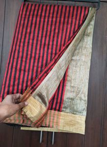 Striped Red &amp; Black Saree