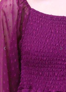 Pretty Purple Korean Dress With Puff Sleeves