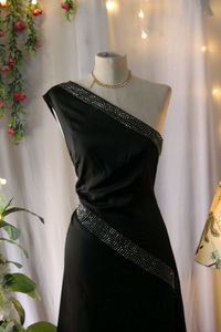 Black beaded One-Shoulder Dress