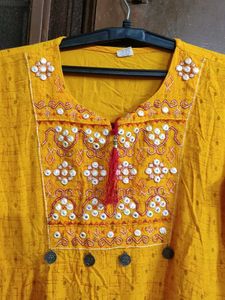 Yellow Embroidered Kurti