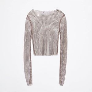 Zara Brand New Rhinestones Mesh Glam Top