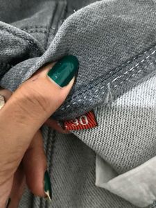 Gray Frayed Hem Bell Bottom Jeans