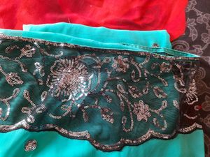 Sky Blue Heavy Net Work Saree With Blouse