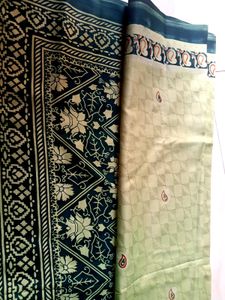 Teal &amp; Beige Saree