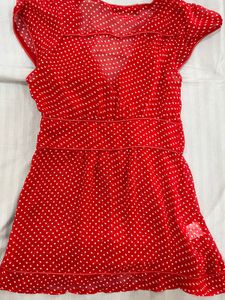 Red Polka Dot top with a white bow