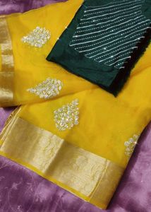 😍Price Drop! Organza Saree With Zari Work Sale 😍