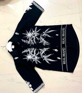 Black Graphic Print Downshoulder Shirt