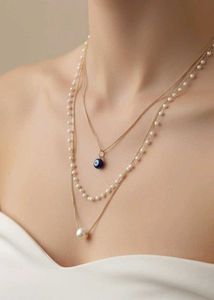 Layered Pearl Evil Eye Necklace