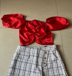 Red Satin Puff Sleeve Top