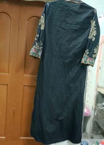 Biba Women Black Floral Regular Pure Cotton Kurta
