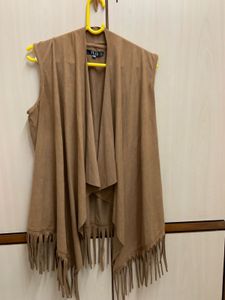Tan Fringed Shrug For Women