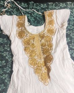 White &amp; Gold Embroidered Dress