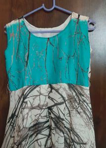 Teal &amp; White Asymmetrical Dress
