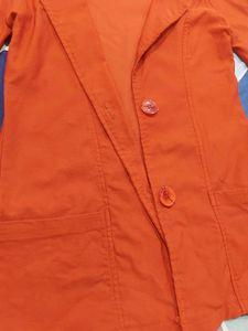 Retro Orange Puff Sleeve Blazer